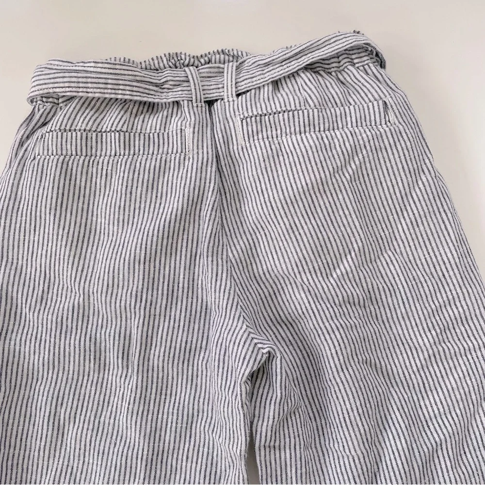 GAP Kids Girls White Gray Striped Linen Blend Paper Bag Cropped Pants MEDIUM